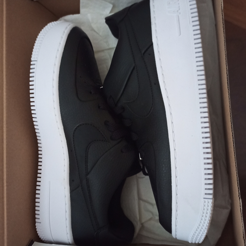 Authentic Nike Air Force 1 black leather with white soles brand new inbox shoes - Picture 3 of 10